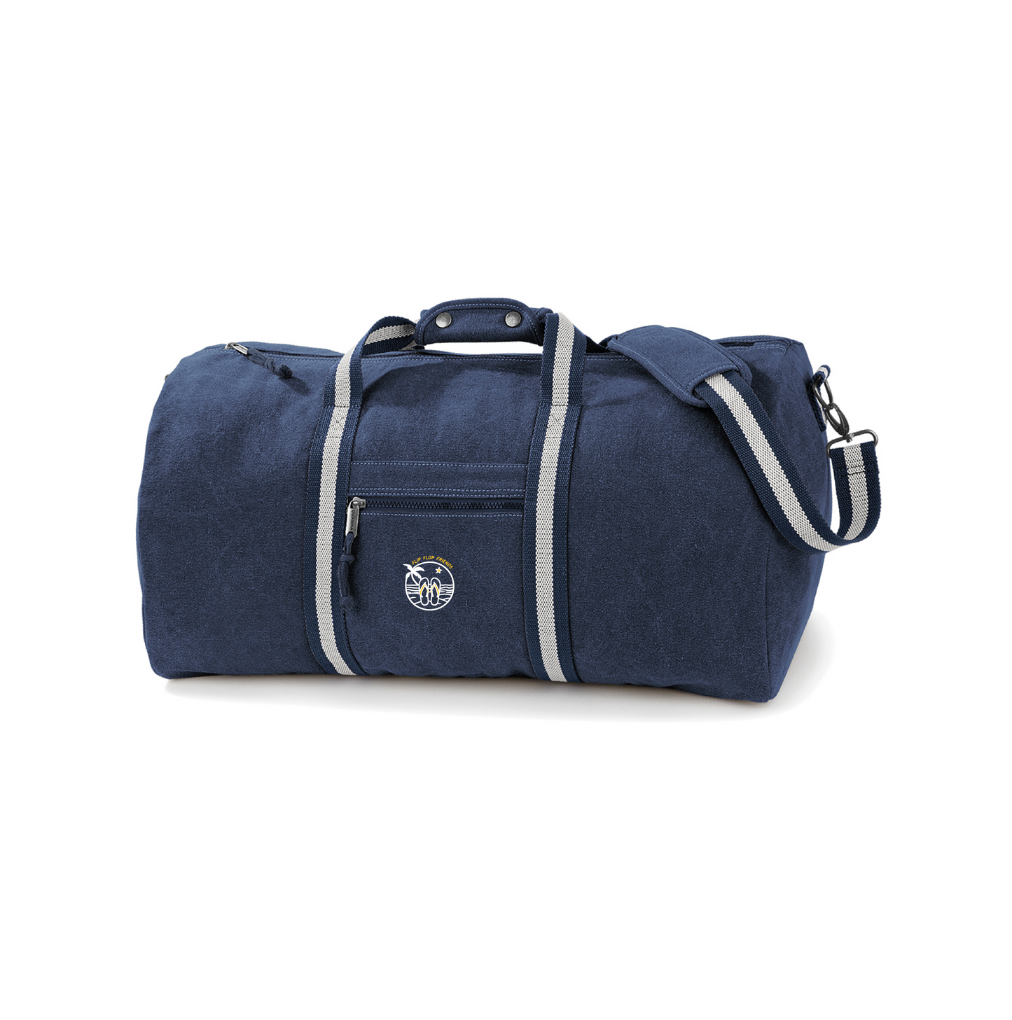 Travelbag with logo of a palm tree, the beach and Flip Flops