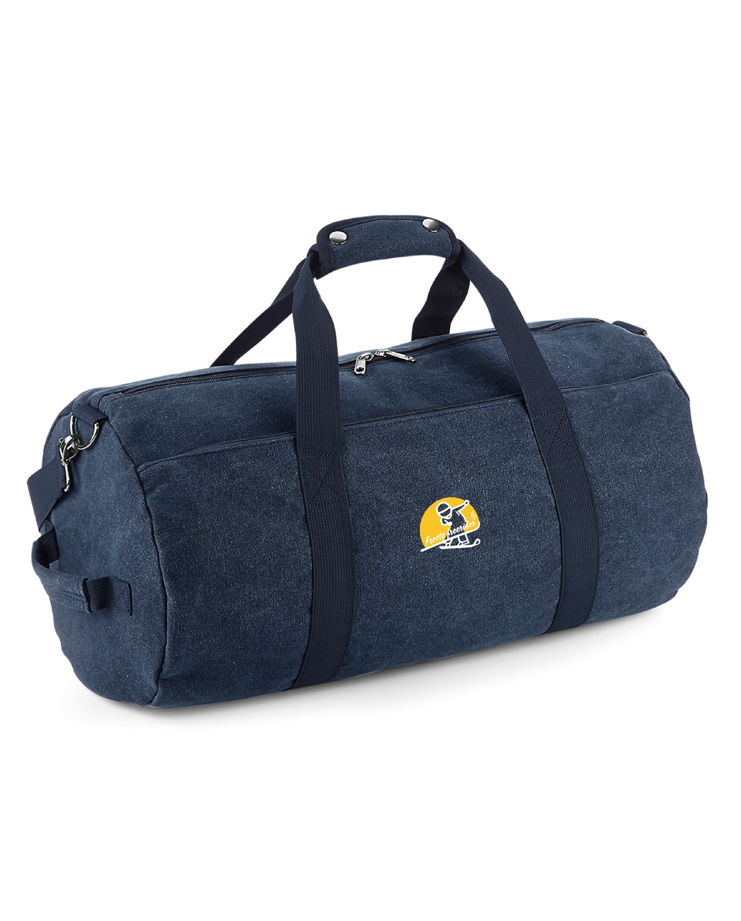 Travelbag of zak met Abstract logo van een coole freeride snowboarder met het zonnetje op de achtergrond