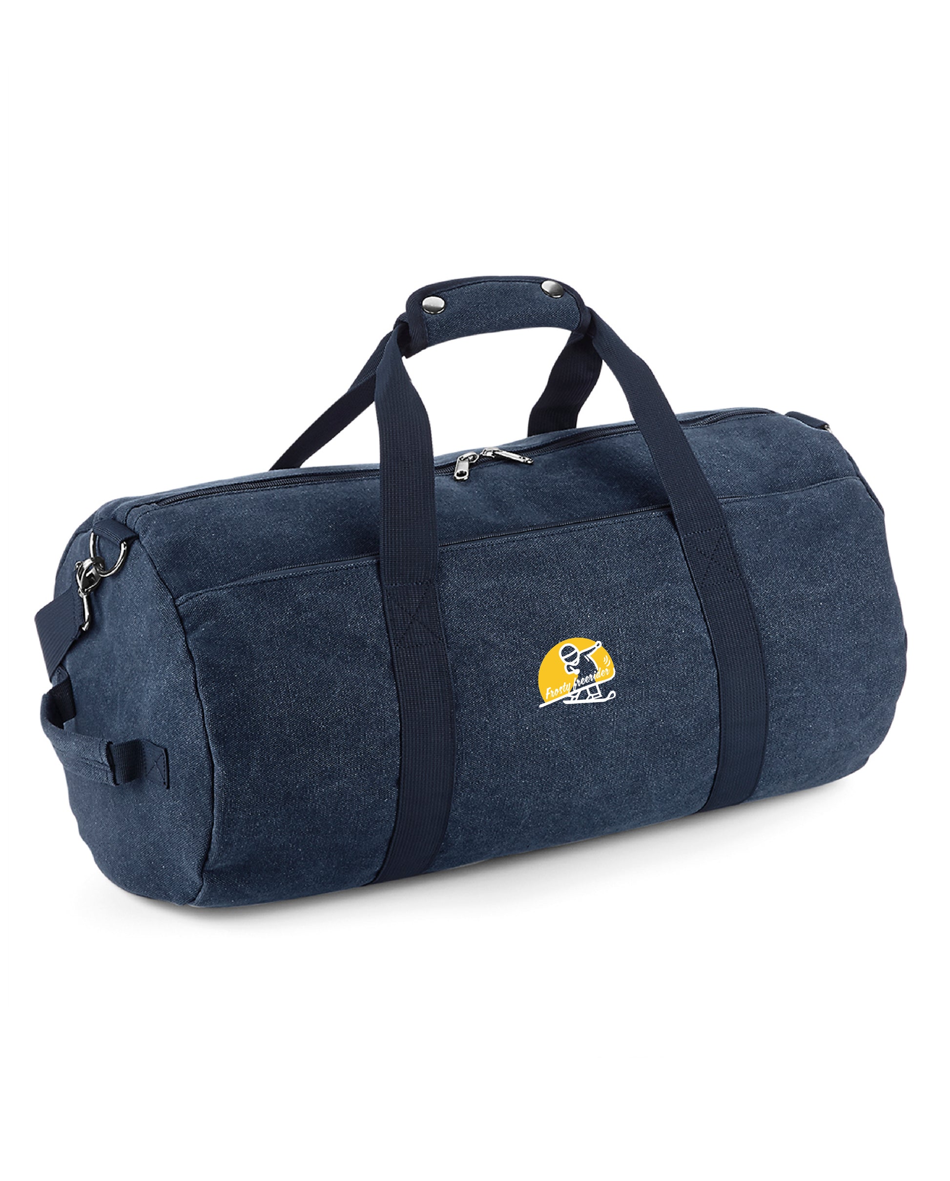 Travelbag of zak met Abstract logo van een coole freeride snowboarder met het zonnetje op de achtergrond